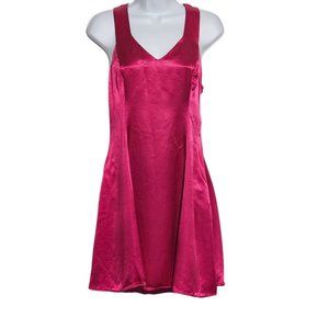 JESSICA McClintock Gunne Sax Fushia Hot Pink Shiny Sheen Short Cocktail Dress Vi